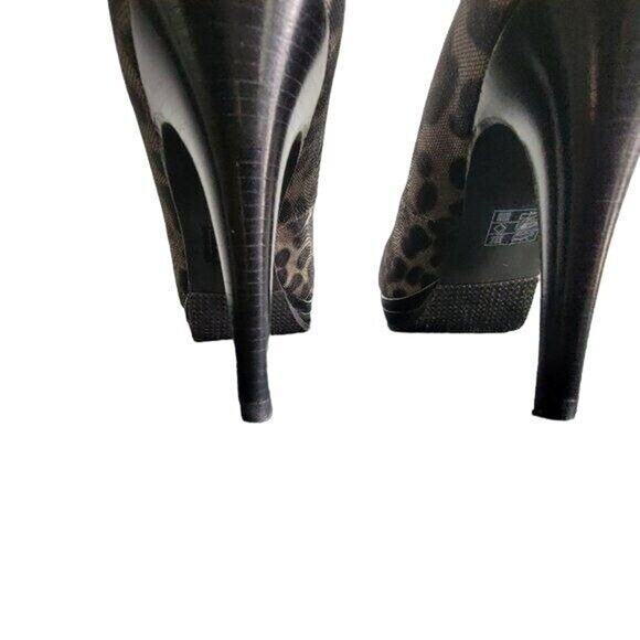 NEW Moda Spana Heels Peep Toe Sz 7.5‎ Animal Print Black Tan Shoes Classic Sexy - Picture 6 of 10